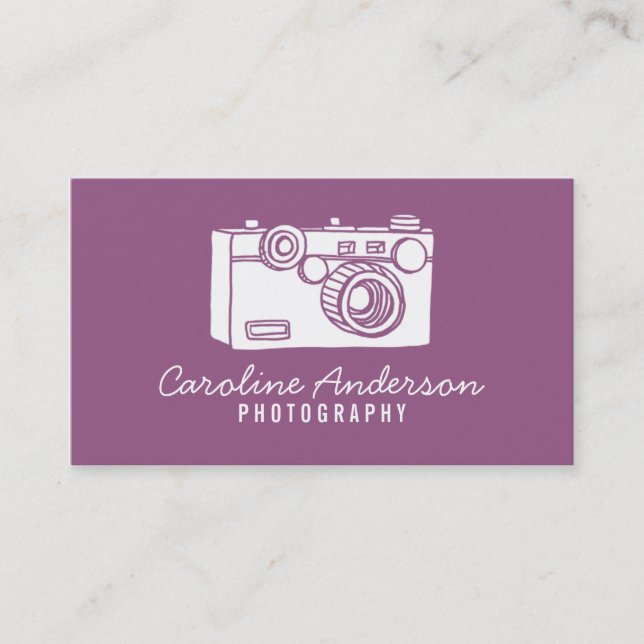 Affärskortet lila Retro Camera Photograf  Visitkort (Framsida)