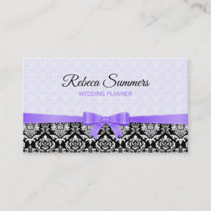 Affärskortet lila Ribbon Black & White Damasks Visitkort