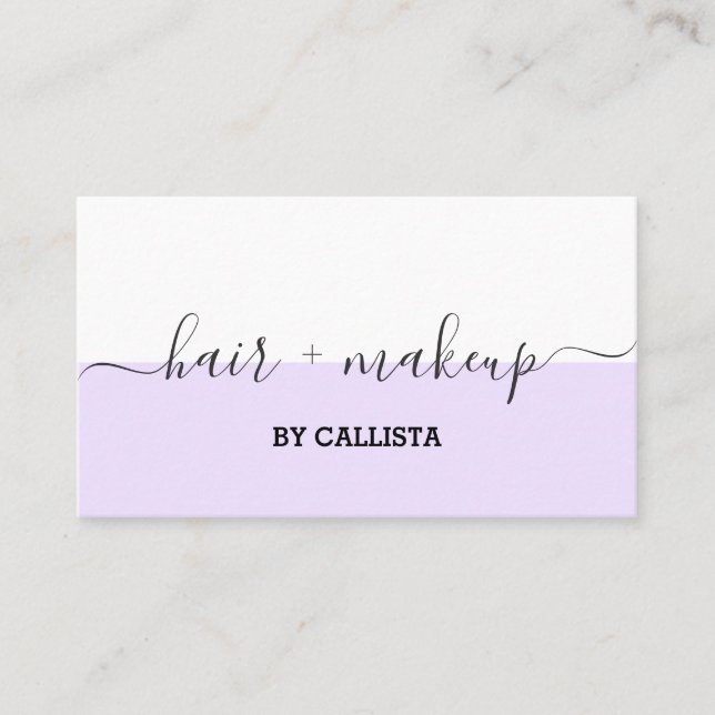 Affärskortet lila White Script Hair Makeup Visitkort (Framsida)