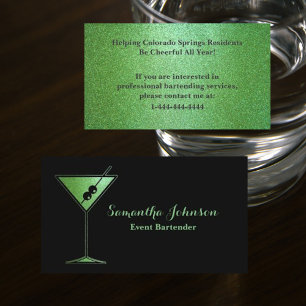 Affärskortet Lime Green Glitter Event Bartender Visitkort