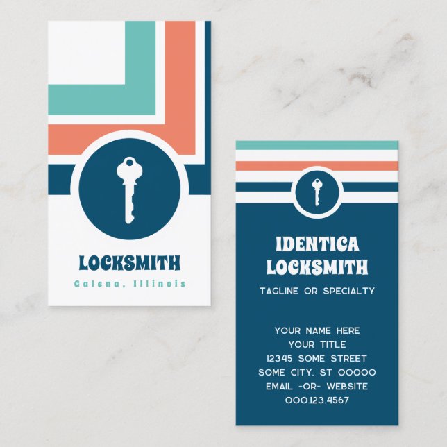 Affärskortet Locksmith-stripe-Chic Visitkort (Fram/baksida)