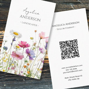 Affärskortet Lodrät för QR-kod för Wildblomma Visitkort
