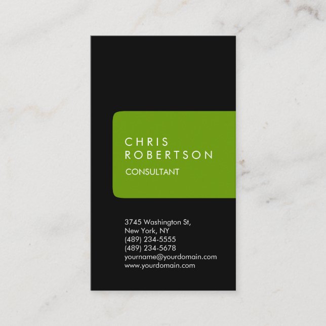 Affärskortet Lodrät Unikt Black Grönt Rand Visitkort (Framsida)