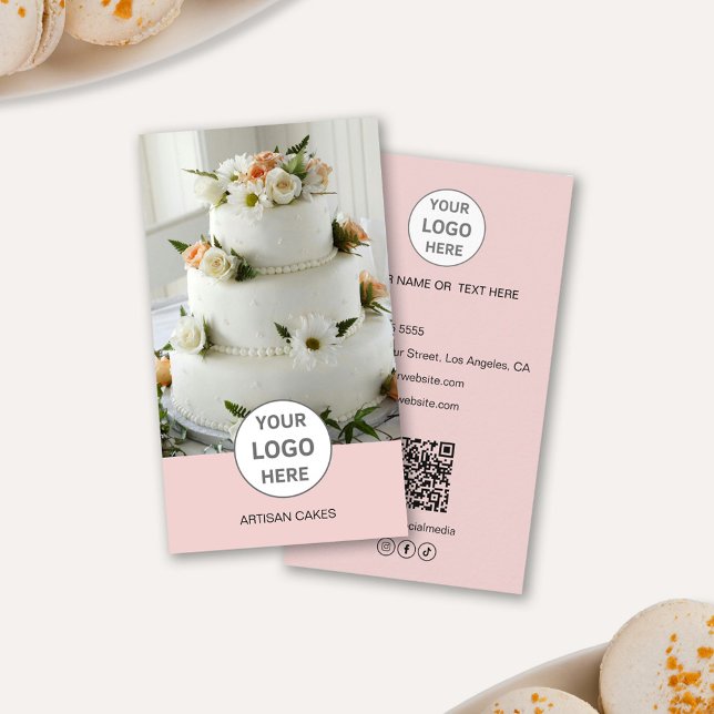 Affärskortet Logotyp för fotoRosa av kummel-bakeri Visitkort (Cake Bakery Logo Photo Pink Business Card)