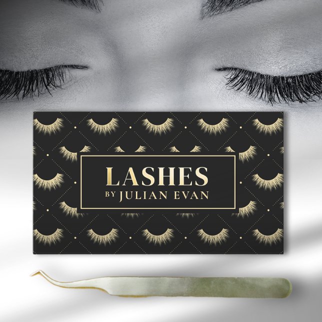 Affärskortet Luxe Black och Guld Lash Stylist Visitkort (Skapare uppladdad)