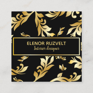 Affärskortet Luxe elegant blommigt Black Guld Fyrkantigt Visitkort
