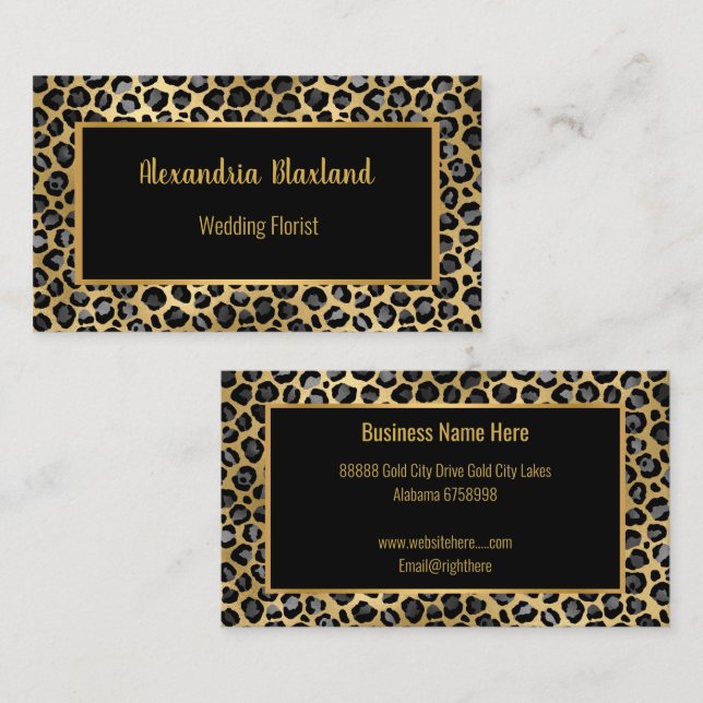 AFFÄRSKORTET LUXE GULD BLACK ANIMAL PRINT VISITKORT (Fram/baksida)