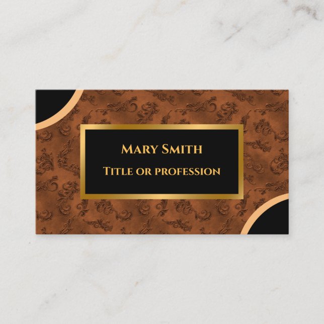 Affärskortet Luxury Modern Guld Brown Damask Visitkort (Framsida)