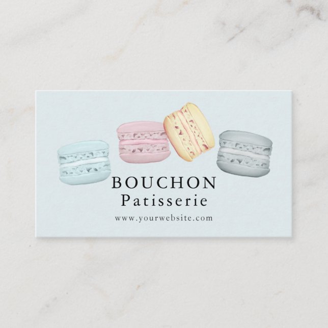 Affärskortet Macaron Light Blue Bakery Visitkort (Framsida)