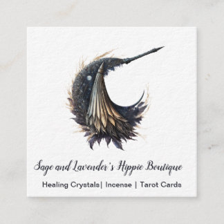 Affärskortet Magick Witch Broom Måne Square Fyrkantigt Visitkort