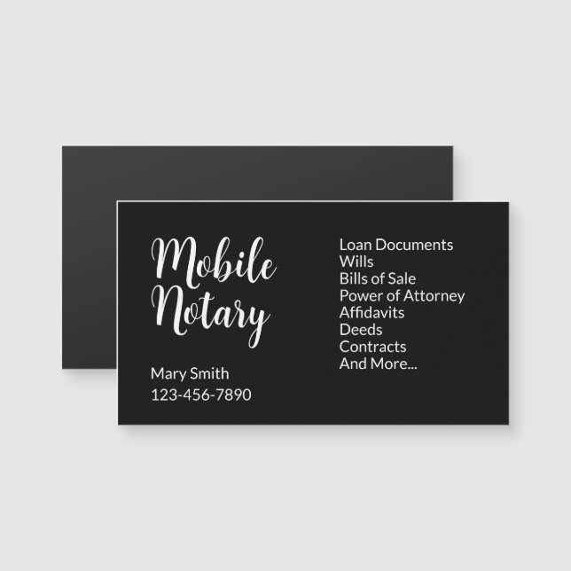 Affärskortet Magnet för Mobile Notary Namn Service (Fram/baksida)