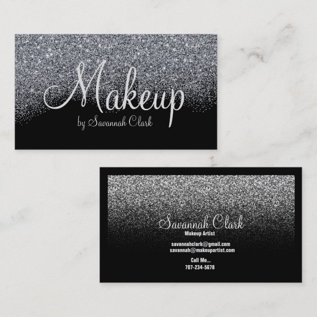 Affärskortet Makeup Artist/Black Glitter Visitkort (Fram/baksida)