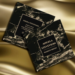 Affärskortet Makeup Artist Black Guld Marble Fyrkantigt Visitkort