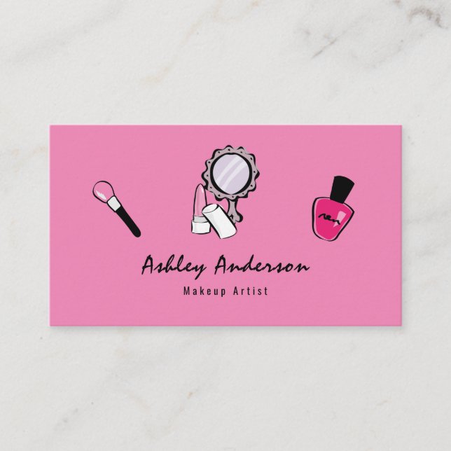 Affärskortet Makeup Artist Cosmetics Bright Rosa Visitkort (Framsida)