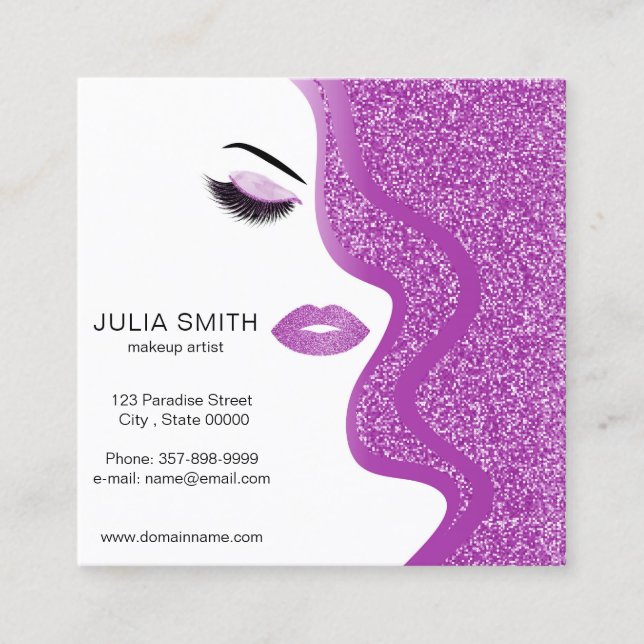 Affärskortet Makeup-artist med glitter, effekt Fyrkantigt Visitkort (Framsida)