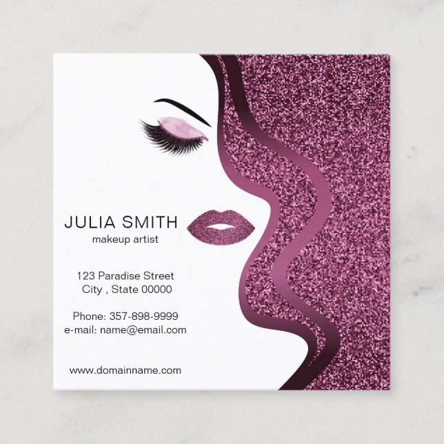 Affärskortet Makeup-artist med glitter, effekt Fyrkantigt Visitkort (Framsida)