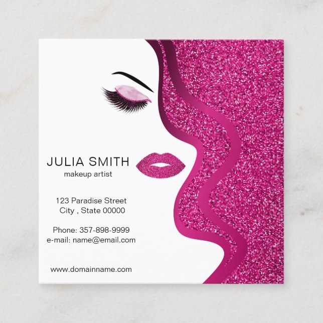 Affärskortet Makeup-artist med glitter, effekt Fyrkantigt Visitkort (Framsida)