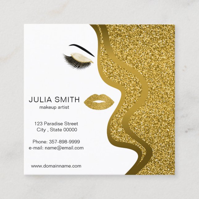 Affärskortet Makeup-artist med glitter, effekt Fyrkantigt Visitkort (Framsida)