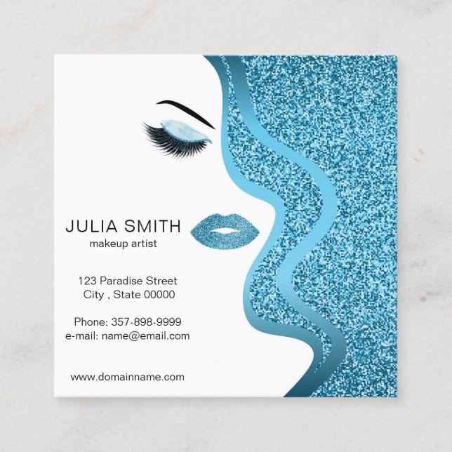Affärskortet Makeup-artist med glitter, effekt Fyrkantigt Visitkort (Framsida)
