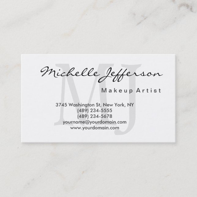 Affärskortet Makeup Artist Monogram Script White Visitkort (Framsida)
