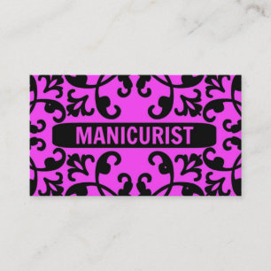 Affärskortet Manikurist Shock rosa Damask Visitkort