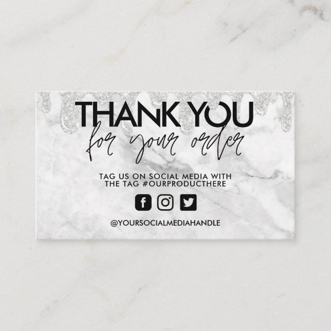 Affärskortet Marble Glitter Drip Salon Tack Visitkort (Framsida)