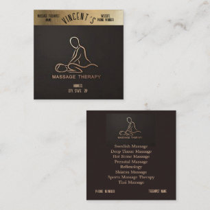 Affärskortet Massage Therapy Guld & Black Fyrkantigt Visitkort