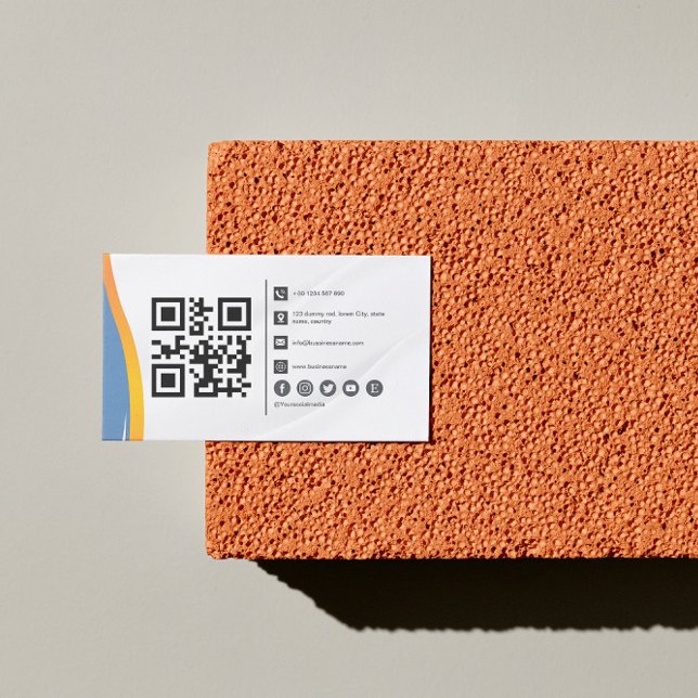 Affärskortet Minimalistiskt blåvitt QR-kod Visitkort (Skapare uppladdad)