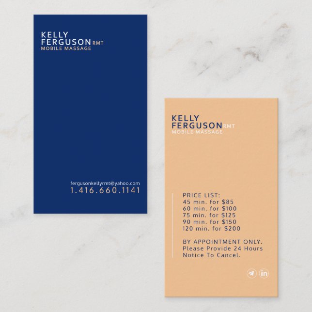 Affärskortet Minimalistiskt Royal med blå persikor Visitkort (Fram/baksida)