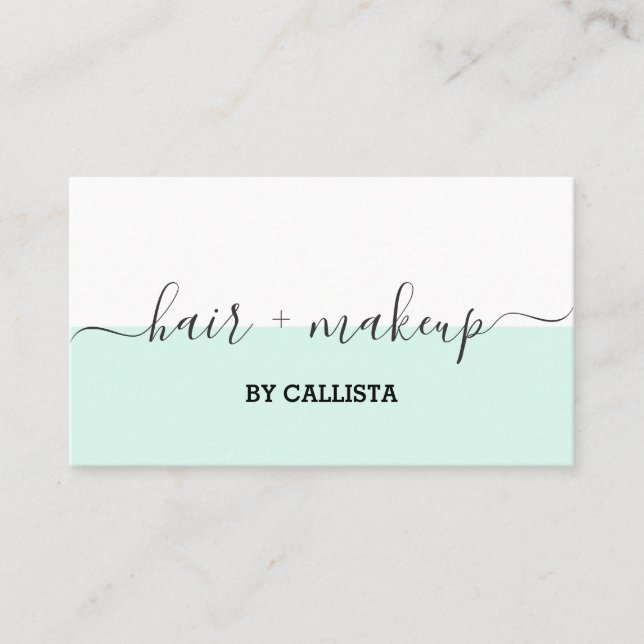 Affärskortet Mint Grönt White Script Hair Makeup Visitkort (Framsida)
