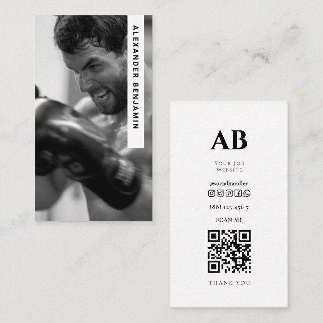 Affärskortet MMA Coach & Trainer Photo QR Code Visitkort (Fram/baksida)