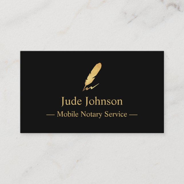 Affärskortet Mobile Notary Guld Feather Logotyp Visitkort (Framsida)
