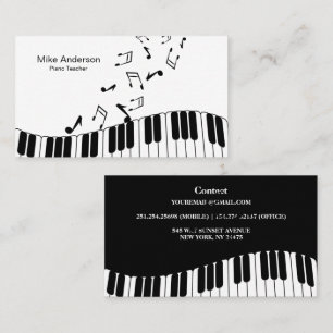 Affärskortet Modern Black and White Piano Teacher Visitkort