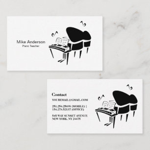 Affärskortet Modern Black and White Piano Teacher Visitkort