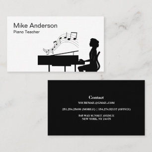 Affärskortet Modern Black and White Piano Teacher Visitkort