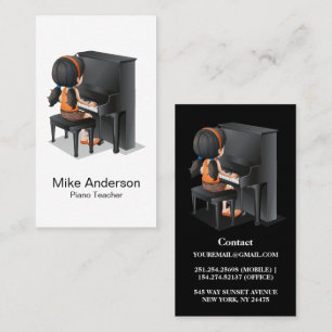 Affärskortet Modern Black and White Piano Teacher Visitkort