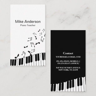 Affärskortet Modern Black and White Piano Teacher Visitkort