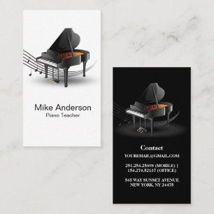 Affärskortet Modern Black and White Piano Teacher Visitkort