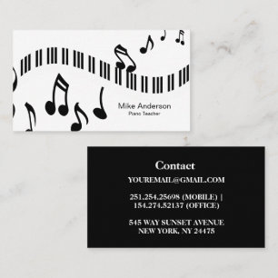 Affärskortet Modern Black and White Piano Teacher Visitkort