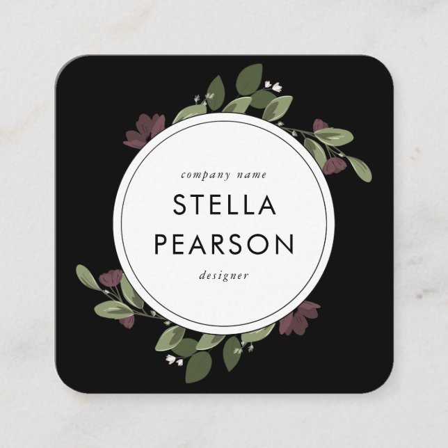 Affärskortet Modern Blommigt Fyrkantigt Visitkort (Framsida)