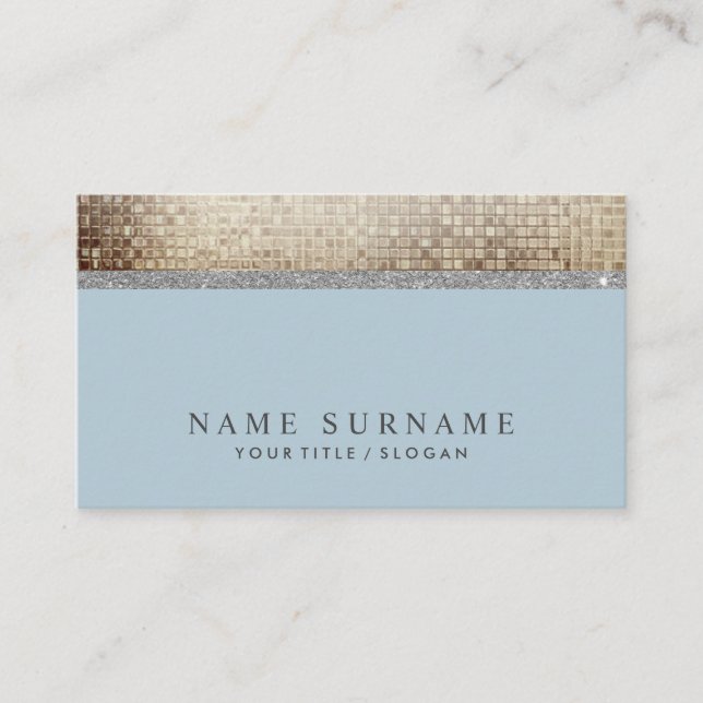 Affärskortet Modern Chic Sequin Dusty Blue Silver Visitkort (Framsida)