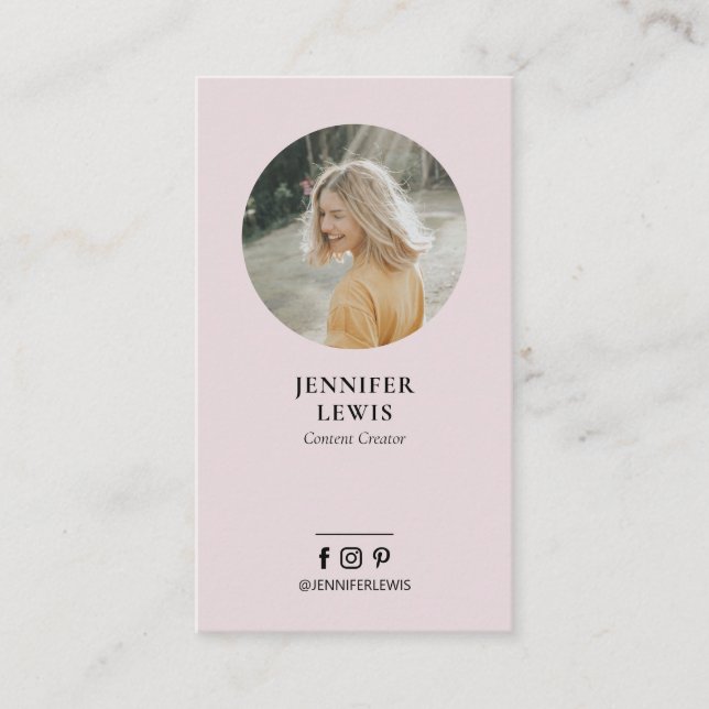 Affärskortet Modern Dusty Rosa Photo Social Media Visitkort (Framsida)