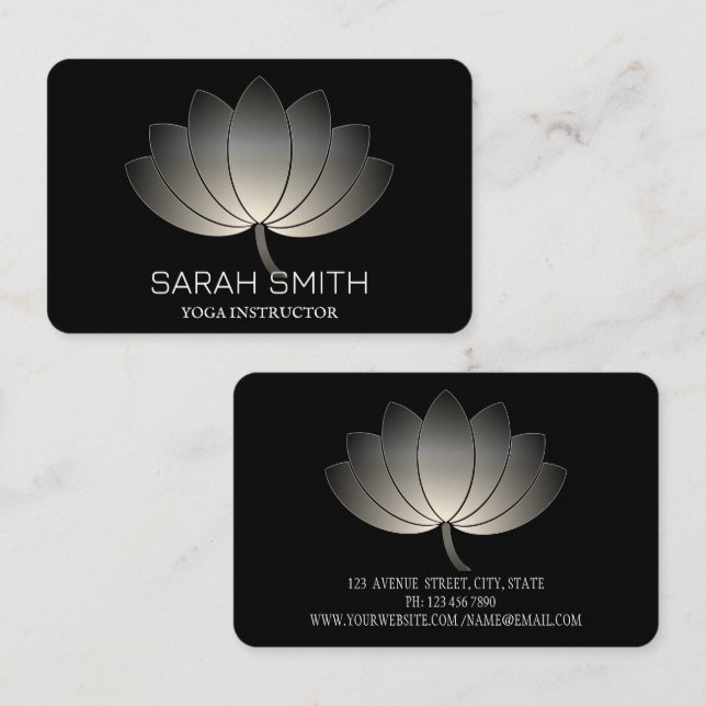 Affärskortet Modern Elegant Black Lotus Visitkort (Fram/baksida)