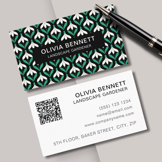 Affärskortet Modern Geometric SnowDrop Visitkort (Modern geometric snowdrop floral business cards, perfect for florist or landscape gardener. )