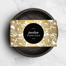 Affärskortet Modern Guld Flowers Black Circle Visitkort