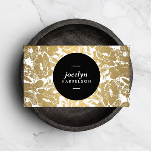 Affärskortet Modern Guld Flowers Black Circle Visitkort