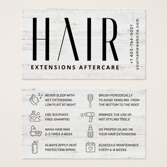 Affärskortet Modern Hair Extensions Aftercare Visitkort (Framsida & baksida)