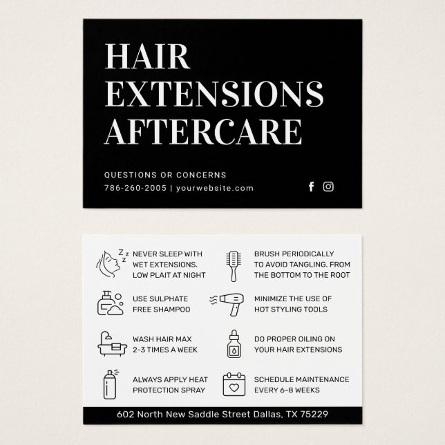 Affärskortet Modern Hair Extensions Aftercare Visitkort (Framsida & baksida)