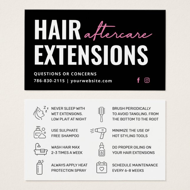 Affärskortet Modern Hair Extensions Aftercare Visitkort (Framsida & baksida)