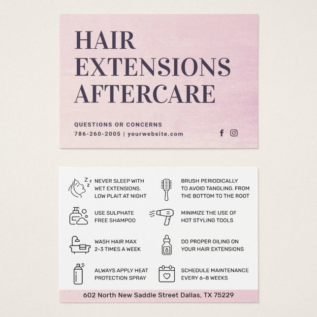 Affärskortet Modern Hair Extensions Aftercare Visitkort (Framsida & baksida)